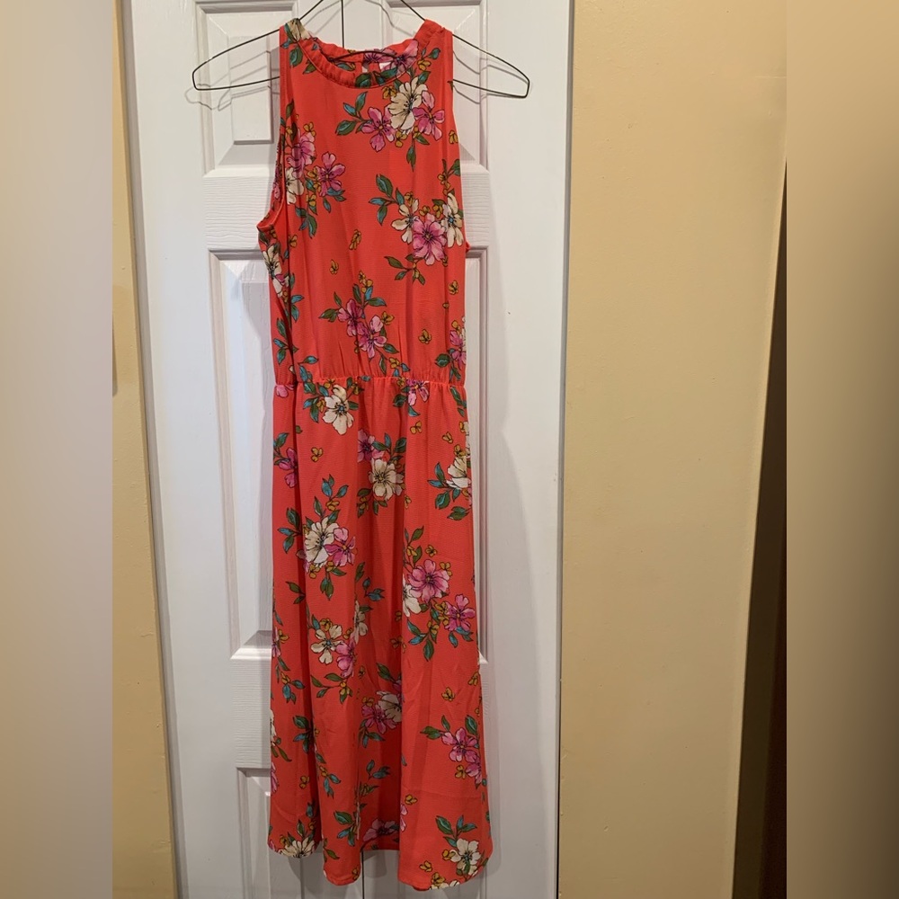 Beautiful Floral on Coral Midi Summer Dress (NWT)